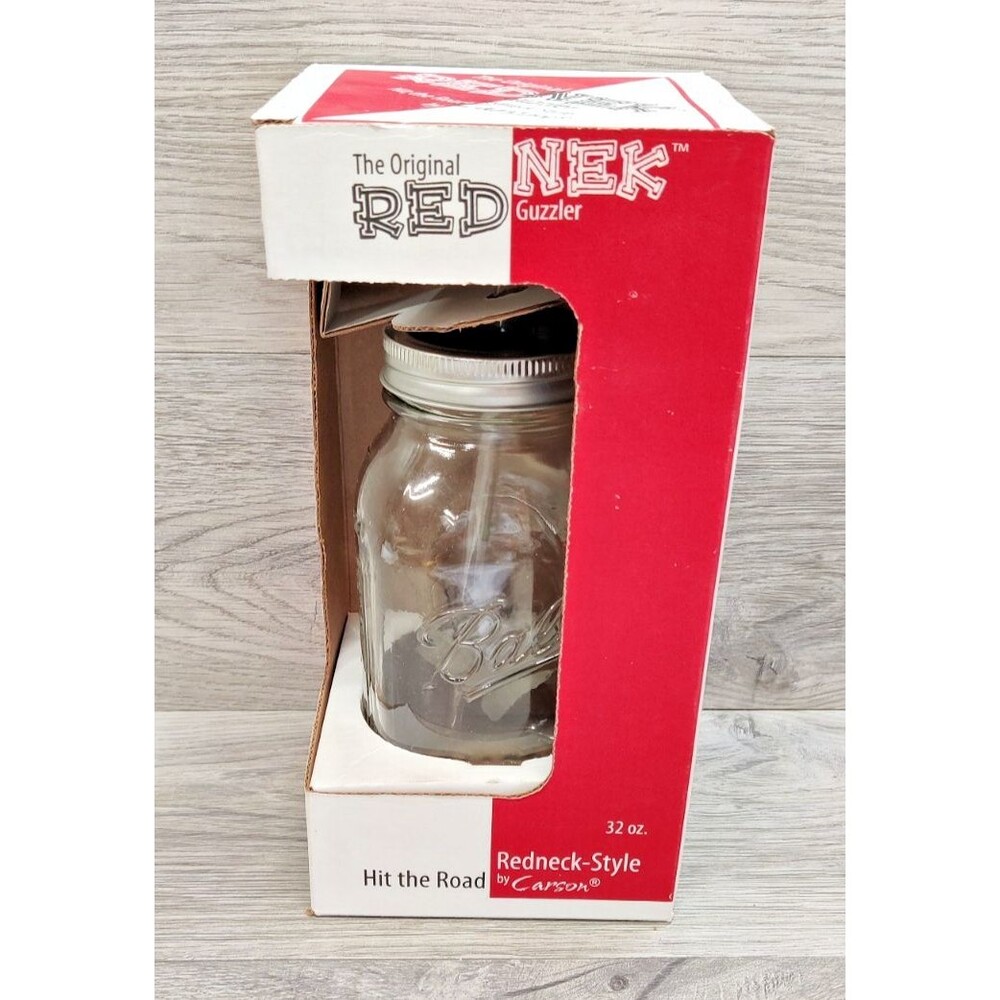 The Original Rednek Guzzler Glass Ball Mason Jar 32 oz Carson Redneck Beer NEW